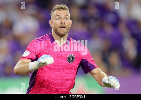 4 agosto 2021: Il portiere di Inter Miami NICK MARSMAN (32) si pone come guardia durante la partita di calcio MLS Orlando City vs Inter Miami all'Exploria Stadium di Orlando, Florida, il 4 agosto 2021. (Immagine di credito: © Cory Knowlton/ZUMA Press Wire) Foto Stock