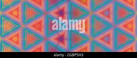 Motivo caleidoscopio astratto senza cuciture multicolore viridiana verde, viola, arancione, rosso testurizzato. Ornamento geometrico simmetrico per la progettazione di imballaggi, carta da imballaggio, carta da parati, sfondo. Illustrazione Vettoriale