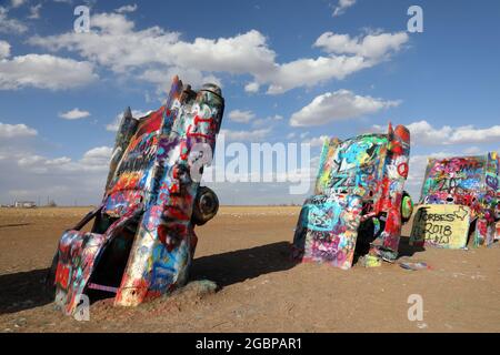 Geografia / viaggio, Stati Uniti, Texas, Amarillo, cadillac ranch, Route 66, Amarillo, Texas, INFORMAZIONI-DIRITTI-AGGIUNTIVI-DI-AUTORIZZAZIONE-NON-DISPONIBILI Foto Stock