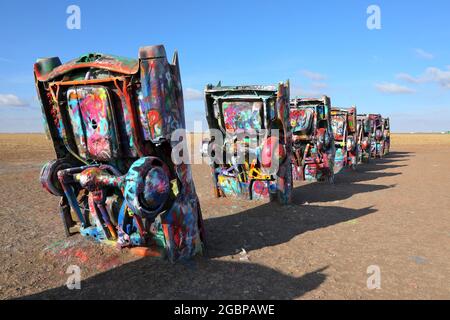 Geografia / viaggio, Stati Uniti, Texas, Amarillo, cadillac ranch, Route 66, Amarillo, Texas, INFORMAZIONI-DIRITTI-AGGIUNTIVI-DI-AUTORIZZAZIONE-NON-DISPONIBILI Foto Stock