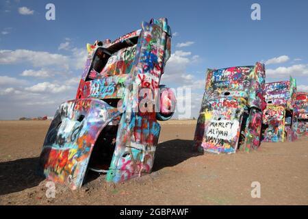 Geografia / viaggio, Stati Uniti, Texas, Amarillo, cadillac ranch, Route 66, Amarillo, Texas, INFORMAZIONI-DIRITTI-AGGIUNTIVI-DI-AUTORIZZAZIONE-NON-DISPONIBILI Foto Stock