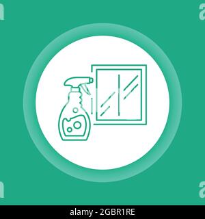 Icona del pulsante del detergente e del colore della finestra. Lavare un finestrino. Servizio di pulizia. Iscriviti per la pagina Web, l'app mobile, il banner. Illustrazione Vettoriale