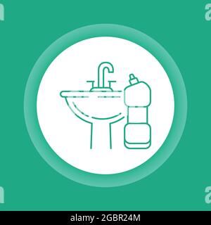 Icona del pulsante del lavabo e del detergente a colori. Pulizia del bagno. Pittogramma per pagina web, app mobile, promo. Illustrazione Vettoriale