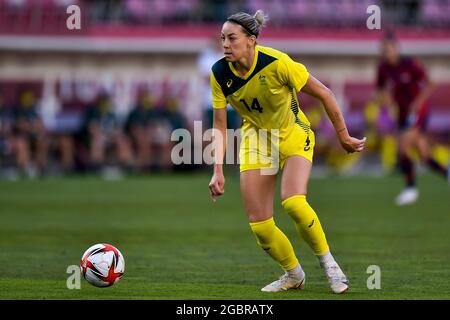 KASHIMA, GIAPPONE - 5 AGOSTO: Alanna Kennedy d'Australia durante il torneo olimpico di calcio femminile di Tokyo 2020 Medaglia di bronzo tra Australia e Stati Uniti allo stadio Ibaraki Kashima il 5 agosto 2021 a Kashima, Giappone (Foto di Pablo Morano/Orange Pictures) Credit: Orange Pics BV/Alamy Live News Foto Stock