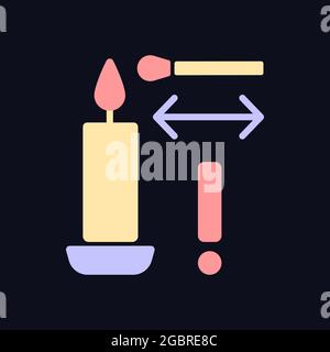 Candela di illuminazione con lunga corrispondenza RGB colore etichetta manuale icona per tema scuro. Illustrazione vettoriale isolata su sfondo in modalità notturna. Linea riempita semplice Illustrazione Vettoriale