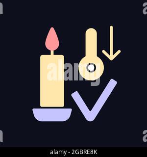 Conservazione delle candele a temperatura ambiente icona etichetta manuale colore RGB per tema scuro. Illustrazione vettoriale isolata su sfondo in modalità notturna. Riempimento semplice l Illustrazione Vettoriale