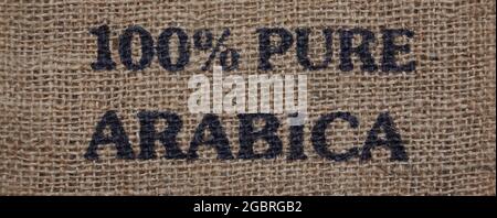 L'iscrizione sul burlap. Caffè qualità arabica Foto Stock