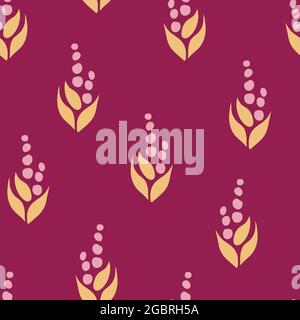 Modello vettoriale senza cuciture con fiori astratti annegati a mano su sfondo viola. Semplice design dello sfondo. Illustrazione Vettoriale