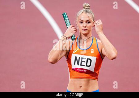 TOKYO, GIAPPONE - 5 AGOSTO: Lieke Klaver dei Paesi Bassi in gara sul relè femminile 4x400m Round 1 durante i Giochi Olimpici di Tokyo 2020 allo Stadio Olimpico il 5 agosto 2021 a Tokyo, Giappone (Foto di Yannick Verhoeven/Orange Pictures) NOCNSF ATLETIEKUNIE Foto Stock
