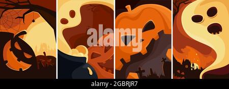 Set di poster di Halloween. Diversi modelli di cartelloni. Illustrazione Vettoriale