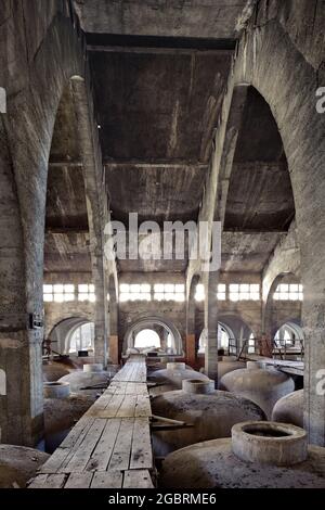 Perso luogo Urbex Hall in una cantina abbandonata, Spagna Foto Stock