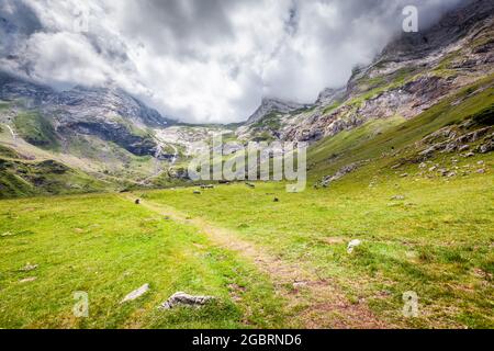 Il Cirque de Troumouse è un circo glaciale situato nel centro della catena dei Pirenei, nel dipartimento degli alti Pirenei in Francia, formando il bordo Foto Stock