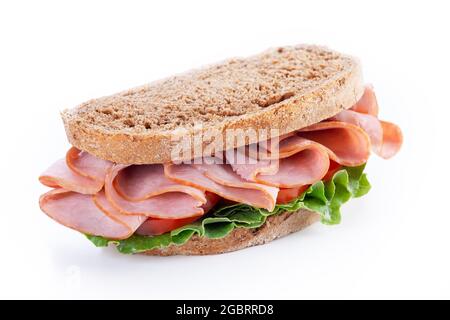 Sandwich con prosciutto affumicato e lattuga fresca Foto Stock