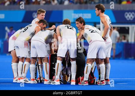 Tokyo, Giappone, 5 agosto 2021. Giocatori del Belgio durante la medaglia d'oro di Hockey maschile tra Australia e Belgio il giorno 13 dei Giochi Olimpici di Tokyo 2020. Credit: Pete Dovgan/Speed Media/Alamy Live News Foto Stock