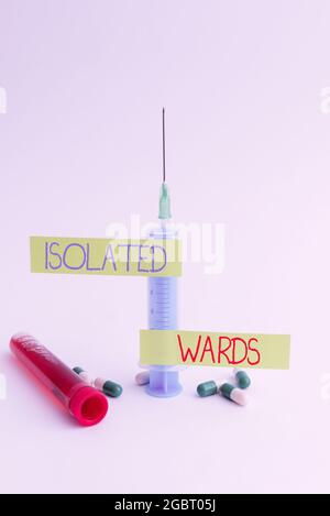 Didascalia di testo che presenta i Ward isolati. Internet concetto lontano da luoghi o mostrare e avere un contatto minimo scrivere note mediche importanti Foto Stock