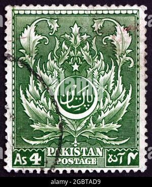 PAKISTAN - CIRCA 1951: Un francobollo stampato in Pakistan mostra Moslem Leaf Pattern, circa 1951 Foto Stock