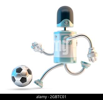 Robot che gioca a calcio. Illustrazione 3D. Isolato Foto Stock