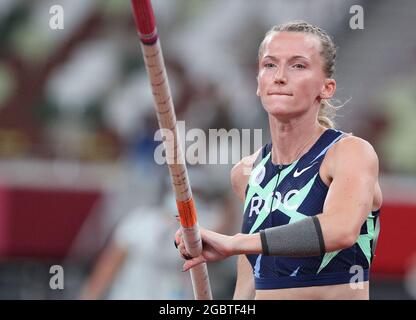Tokyo, Giappone. 5 agosto 2021. Compete durante la finale della Femminile Pole Vault ai Giochi Olimpici di Tokyo 2020, Giappone, 5 agosto 2021. Credit: Li Ming/Xinhua/Alamy Live News Foto Stock