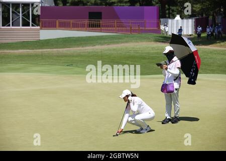 Saitama, Giappone. 5 agosto 2021. Mone Inami (JPN) Golf : Stroke individuale per donne - Gioca rotonda 2 durante i Giochi Olimpici di Tokyo 2020 al Kasumigaseki Country Club di Saitama, Giappone . Credit: AFLO/Alamy Live News Foto Stock