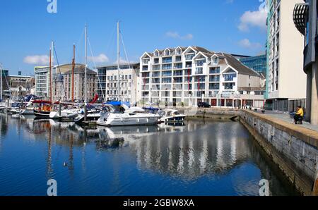 Sutton Harbour Marina a Plymouth, Devon, Regno Unito. Foto Stock