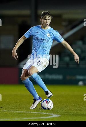 File photo datato 17-11-2020 del Callum Doyle di Manchester City durante la partita del Papa John's Trophy alla Sincil Bank, Lincoln. Data di emissione: Giovedì 5 agosto 2021. Foto Stock