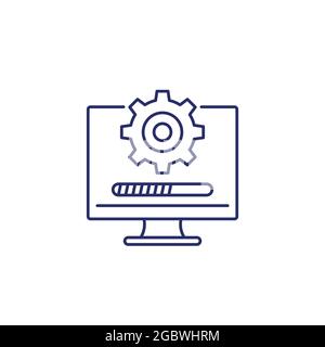 aggiornamento, icona della riga software su bianco, vettore Illustrazione Vettoriale