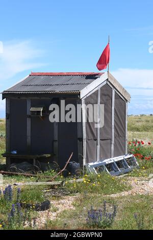 Rifugio Fishermans a Dungeness Foto Stock