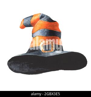 Cappello da strega di Halloween. Illustrazione di acquerello disegnata a mano, isolata su sfondo bianco Foto Stock