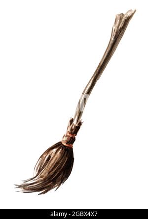 Strega's Brok. Illustrazione di acquerello disegnata a mano, isolata su sfondo bianco Foto Stock