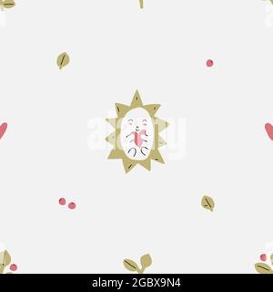 Hedgehog carino felice che tiene un cuore nelle sue mani. Semplice motivo minimalista senza giunture Illustrazione Vettoriale
