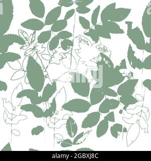 Ramoscelli e foglie di fondo senza cuciture verdi. Foglie di rosa. Illustrazione vettoriale Illustrazione Vettoriale