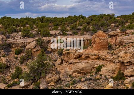 Horseshoe Tower a Hovenweep National Monument, Colorado, USA Foto Stock