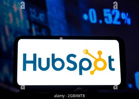 Brasile. 05 agosto 2021. In questa illustrazione fotografica viene visualizzato il logo HublSpot sullo smartphone. (Foto di Rafael Henrique/SOPA Images/Sipa USA) Credit: Sipa USA/Alamy Live News Foto Stock