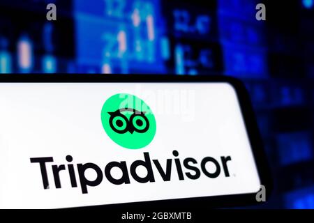 Brasile. 05 agosto 2021. In questa illustrazione fotografica viene visualizzato il logo di TripAdvisor su uno smartphone. (Foto di Rafael Henrique/SOPA Images/Sipa USA) Credit: Sipa USA/Alamy Live News Foto Stock