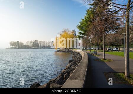 Ouchy Promenade e Lago di Ginevra - Losanna, Svizzera Foto Stock