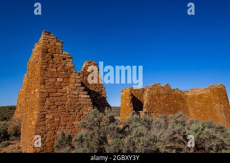 Castello di Hovenweep costruito da Ancient Puebloans in Little Ruin Canyon of Hovenweep National Monument, Utah, Stati Uniti Foto Stock