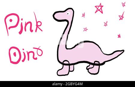 Dinosaur rosa mano disegno illstration su sfondo bianco Foto Stock