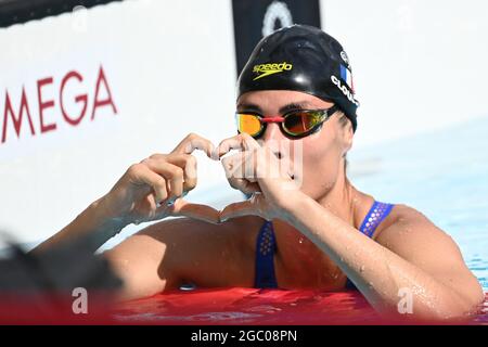 Tokyo, Giappone. 06 agosto 2021. Pentathlon moderno: Olimpico, preliminare, individuale, Donne, nuoto. Elodie Clouvel dalla Francia. Credit: Marijan Murat/dpa/Alamy Live News Foto Stock