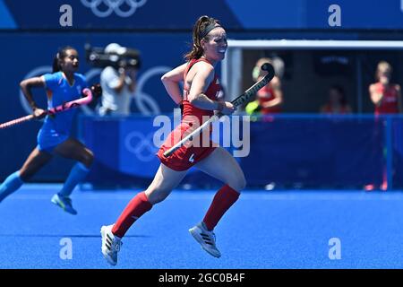 Tokyo, Giappone. 06 agosto 2021. Medaglia di bronzo di hockey femminile. Gran Bretagna (GBR) contro India (IND). Oi Hockey Stadium. 1-19. 4chome. Yashio. Shinagawa-ku. Tokyo. Laura Unsworth (GBR). Credit Garry Bowden/Sport in Pictures/Alamy Live News Credit: Sport in Pictures/Alamy Live News Foto Stock