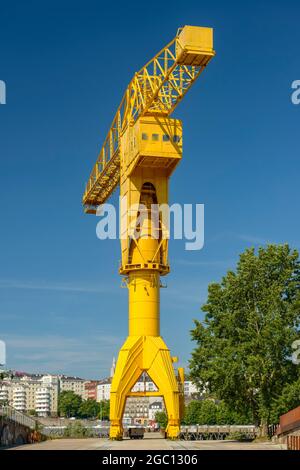 FRANCIA, LOIRE-ATLANTIQUE (44), NANTES, ILE DE NANTES, GRU TITAN GIALLA Foto Stock