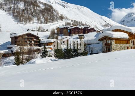 FRANCIA, SAVOIA (73), VAL-D'ISERE, VAL-D'ISERE SKI RESORT, LE JOBERAY Foto Stock