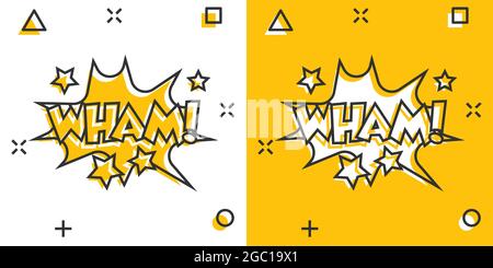 Vector cartoon wham comic effetti sonori icona in stile fumetto. Bolla di suono vocale illustrazione di segno pittogramma. Wham business effetto splash concept. Illustrazione Vettoriale