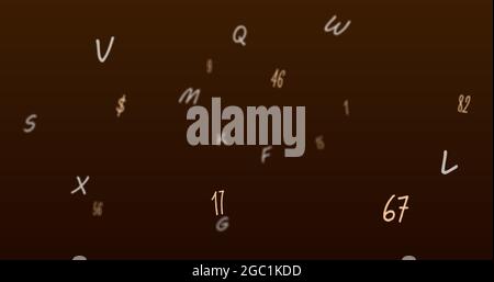 Immagine digitale di più numeri e alfabeti che cambiano su sfondo marrone Foto Stock