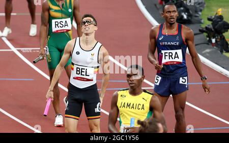 Il belga Jonathan Borlee ha ritratto durante le manche della gara di relè 4x400m MEN il giorno 15 dei 'Giochi Olimpici di Tokyo 2020' a Tokyo, Giappone, il venerdì Foto Stock