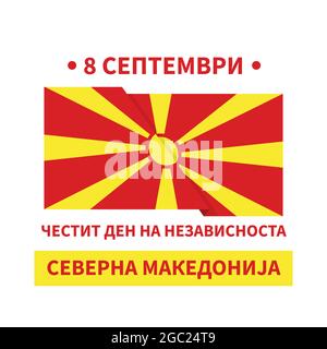 Giornata dell'Indipendenza della Macedonia del Nord in un poster di tipografia di lingua macedone. Festa nazionale l'8 settembre. Modello vettoriale per banner, volantino, postcar Illustrazione Vettoriale