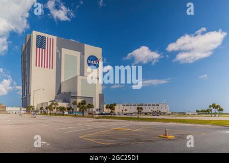 Edificio di assemblaggio dei veicoli della NASA presso il Kennedy Space Center, Cape Canaveral, Florida Foto Stock