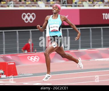 Tokyo, Giappone. 6 agosto 2021. Shaunae Miller-Uibo di Bahamas compete durante la finale femminile di 400m ai Giochi Olimpici di Tokyo 2020, a Tokyo, Giappone, il 6 agosto 2021. Credit: Li Ming/Xinhua/Alamy Live News Foto Stock