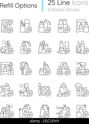 Opzioni di ricarica set di icone lineari Illustrazione Vettoriale