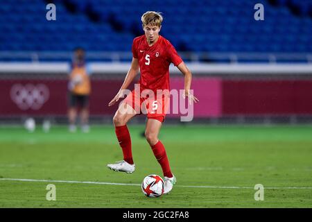 Yokohama, Giappone. 06 agosto 2021. YOKOHAMA, GIAPPONE - 6 AGOSTO: Rebecca Quinn of Canada durante il torneo olimpico di calcio femminile di Tokyo 2020 Medaglia d'oro tra Svezia e Canada allo stadio internazionale Yokohama il 6 agosto 2021 a Yokohama, Giappone (Foto di Pablo Morano/Orange Pictures) Credit: Orange Pics BV/Alamy Live News Foto Stock