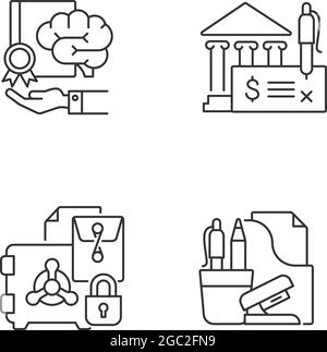 Set di icone lineari della proprietà intellettuale aziendale Illustrazione Vettoriale